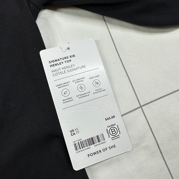 Athleta Top Womens XS Black Signature Rib Henley Modal Commute Lounge Travel New - Picture 8 of 10